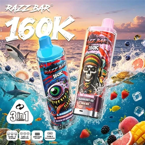 Razz Bar 160K Puff: Birçok Aromayı, Uzun Pil Ömrünü ve Akıllı Özellikleri Bir...